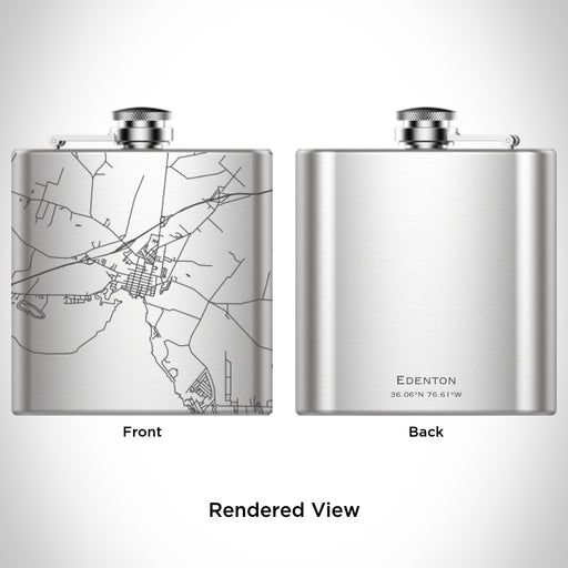Rendered View of Edenton North Carolina Map Engraving on 6oz Stainless Steel Flask