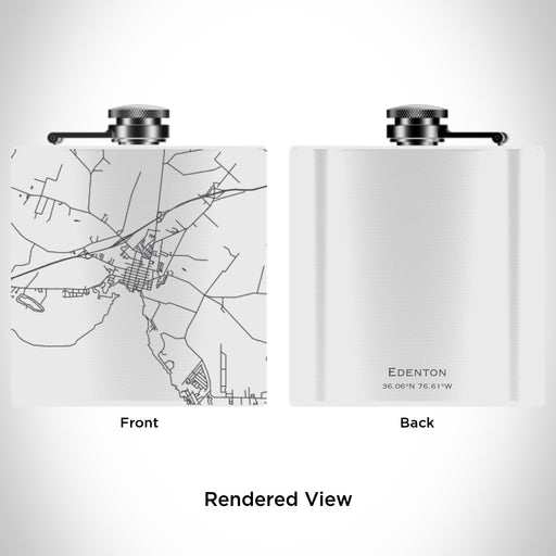 Rendered View of Edenton North Carolina Map Engraving on 6oz Stainless Steel Flask in White
