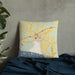 Custom Edenton North Carolina Map Throw Pillow in Woodblock on Bedding Against Wall
