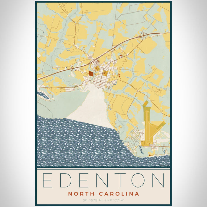 Edenton North Carolina Map Print Portrait Orientation in Woodblock Style With Shaded Background