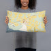 Person holding 20x12 Custom Edenton North Carolina Map Throw Pillow in Woodblock