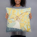 Person holding 18x18 Custom Edenton North Carolina Map Throw Pillow in Woodblock