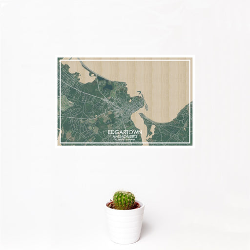 12x18 Edgartown Massachusetts Map Print Landscape Orientation in Afternoon Style With Small Cactus Plant in White Planter