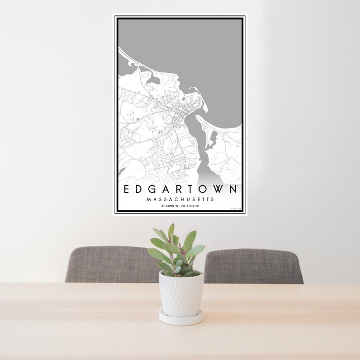 24x36 Edgartown Massachusetts Map Print Portrait Orientation in Classic Style Behind 2 Chairs Table and Potted Plant