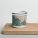 Front View Custom Edgartown Massachusetts Map Enamel Mug in Afternoon on Cutting Board