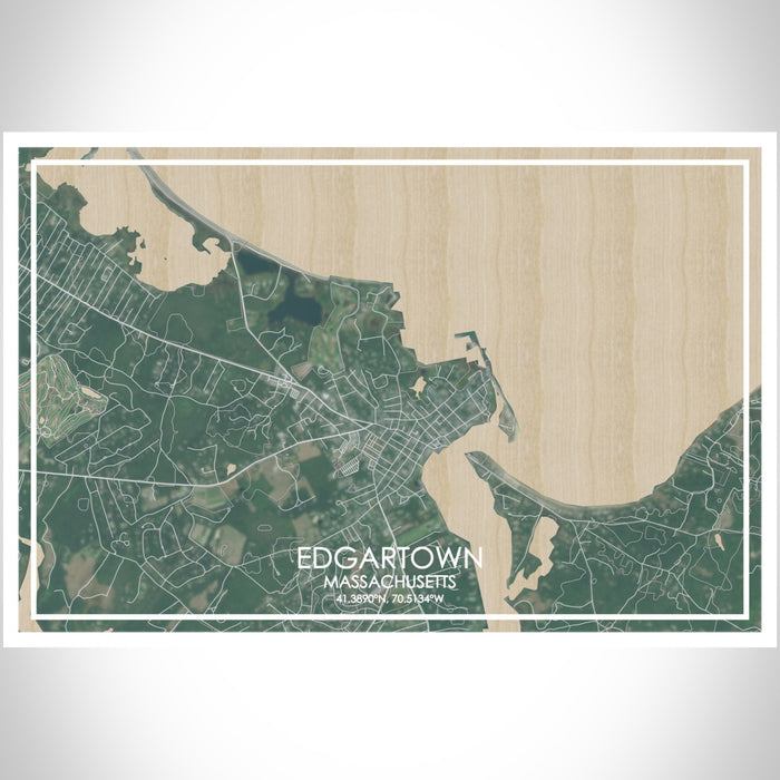 Edgartown Massachusetts Map Print Landscape Orientation in Afternoon Style With Shaded Background