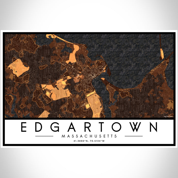 Edgartown Massachusetts Map Print Landscape Orientation in Ember Style With Shaded Background