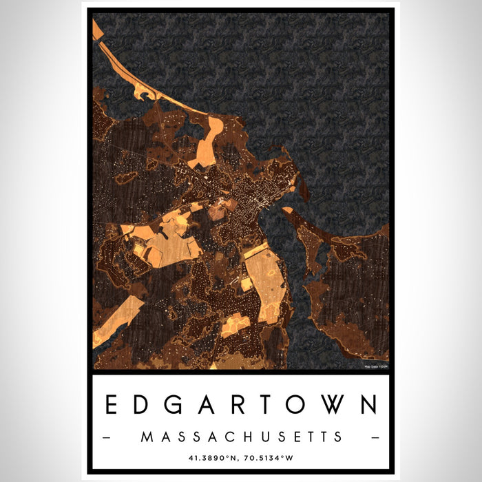 Edgartown Massachusetts Map Print Portrait Orientation in Ember Style With Shaded Background