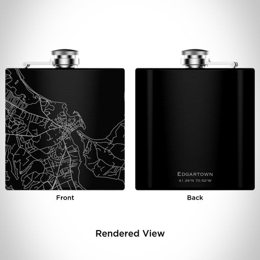 Rendered View of Edgartown Massachusetts Map Engraving on 6oz Stainless Steel Flask in Black