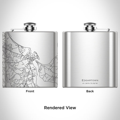 Rendered View of Edgartown Massachusetts Map Engraving on 6oz Stainless Steel Flask