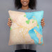 Person holding 18x18 Custom Edgartown Massachusetts Map Throw Pillow in Watercolor