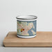 Front View Custom Edgartown Massachusetts Map Enamel Mug in Woodblock on Cutting Board