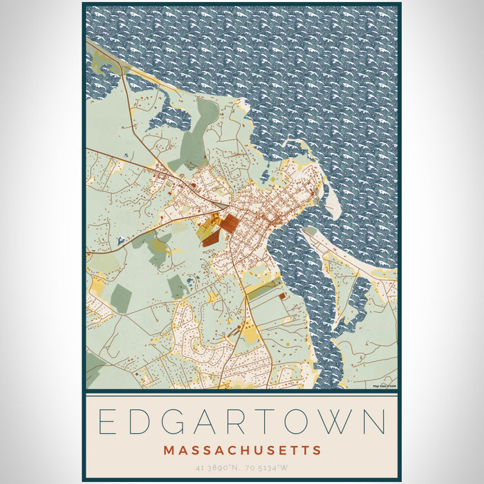 Edgartown Massachusetts Map Print Portrait Orientation in Woodblock Style With Shaded Background