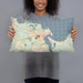 Person holding 20x12 Custom Edgartown Massachusetts Map Throw Pillow in Woodblock