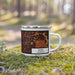 Right View Custom Edina Minnesota Map Enamel Mug in Ember on Grass With Trees in Background