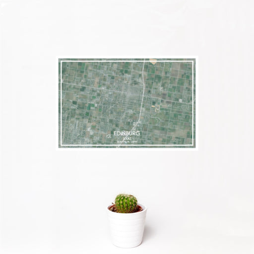 12x18 Edinburg Texas Map Print Landscape Orientation in Afternoon Style With Small Cactus Plant in White Planter