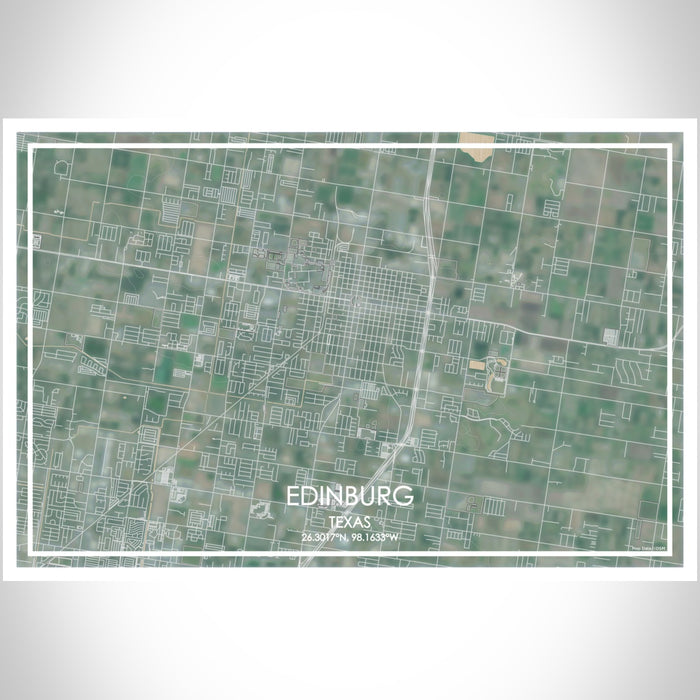Edinburg Texas Map Print Landscape Orientation in Afternoon Style With Shaded Background