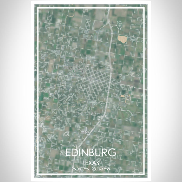 Edinburg Texas Map Print Portrait Orientation in Afternoon Style With Shaded Background