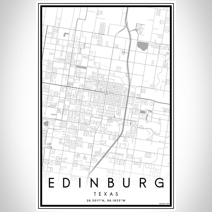 Edinburg Texas Map Print Portrait Orientation in Classic Style With Shaded Background
