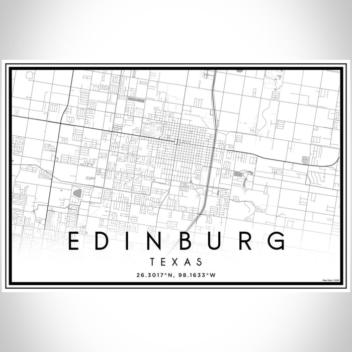 Edinburg Texas Map Print Landscape Orientation in Classic Style With Shaded Background