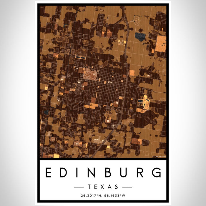 Edinburg Texas Map Print Portrait Orientation in Ember Style With Shaded Background