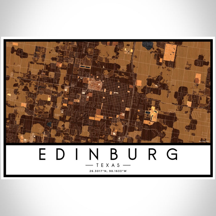 Edinburg Texas Map Print Landscape Orientation in Ember Style With Shaded Background