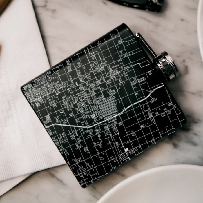 Edinburg Texas Custom Engraved City Map Inscription Coordinates on 6oz Stainless Steel Flask in Black