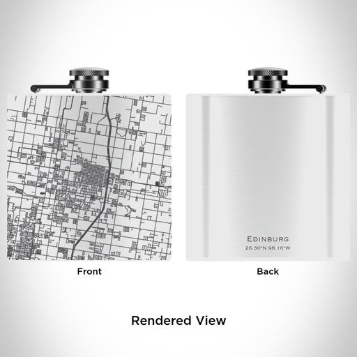 Rendered View of Edinburg Texas Map Engraving on 6oz Stainless Steel Flask in White