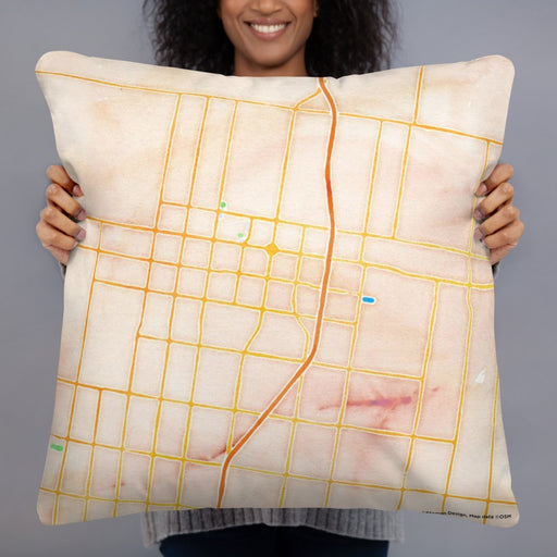 Person holding 22x22 Custom Edinburg Texas Map Throw Pillow in Watercolor