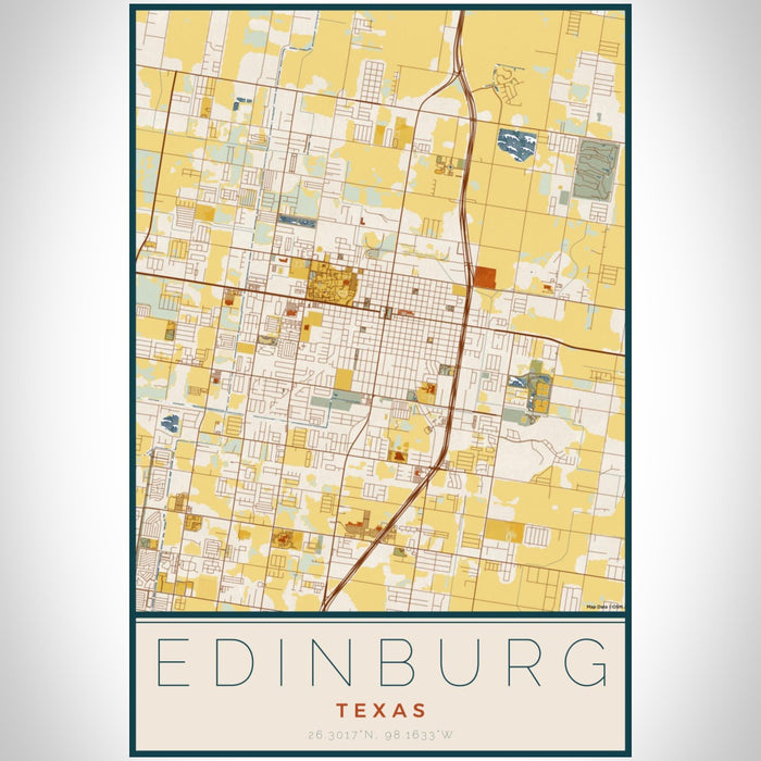 Edinburg Texas Map Print Portrait Orientation in Woodblock Style With Shaded Background