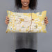 Person holding 20x12 Custom Edinburg Texas Map Throw Pillow in Woodblock