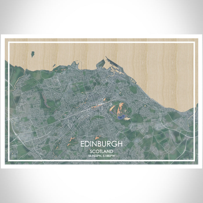 Edinburgh Scotland Map Print Landscape Orientation in Afternoon Style With Shaded Background