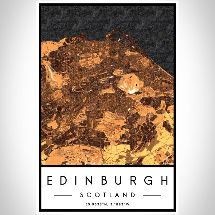 Edinburgh Scotland Map Print Portrait Orientation in Ember Style With Shaded Background