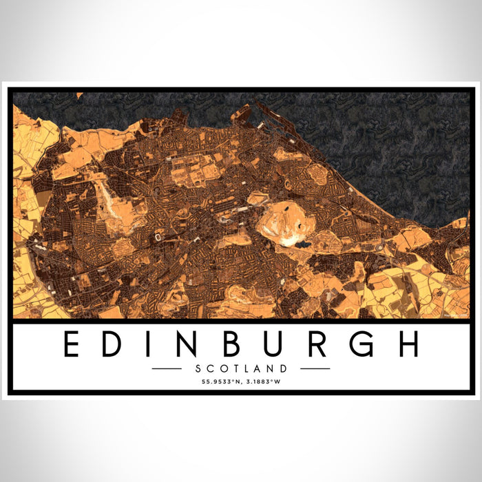 Edinburgh Scotland Map Print Landscape Orientation in Ember Style With Shaded Background