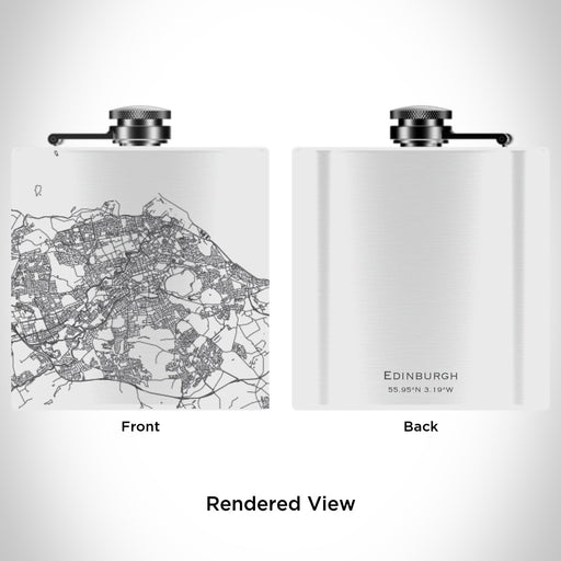 Rendered View of Edinburgh Scotland Map Engraving on 6oz Stainless Steel Flask in White