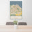 24x36 Edinburgh Scotland Map Print Portrait Orientation in Woodblock Style Behind 2 Chairs Table and Potted Plant