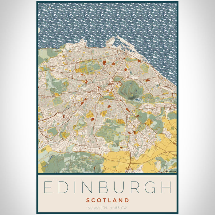 Edinburgh Scotland Map Print Portrait Orientation in Woodblock Style With Shaded Background