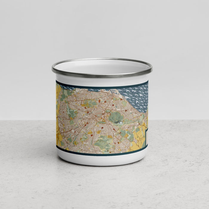 Front View Custom Edinburgh Scotland Map Enamel Mug in Woodblock