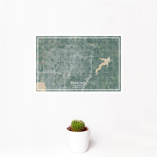 12x18 Edmond Oklahoma Map Print Landscape Orientation in Afternoon Style With Small Cactus Plant in White Planter