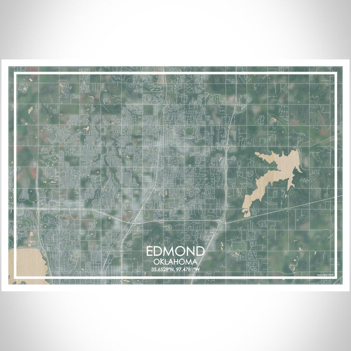 Edmond Oklahoma Map Print Landscape Orientation in Afternoon Style With Shaded Background