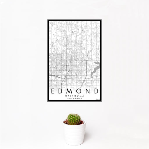 12x18 Edmond Oklahoma Map Print Portrait Orientation in Classic Style With Small Cactus Plant in White Planter