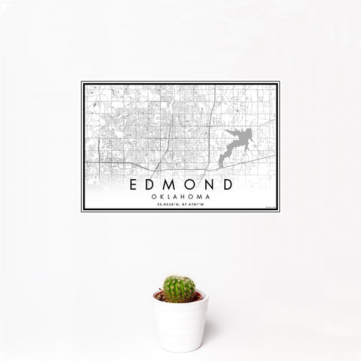 12x18 Edmond Oklahoma Map Print Landscape Orientation in Classic Style With Small Cactus Plant in White Planter
