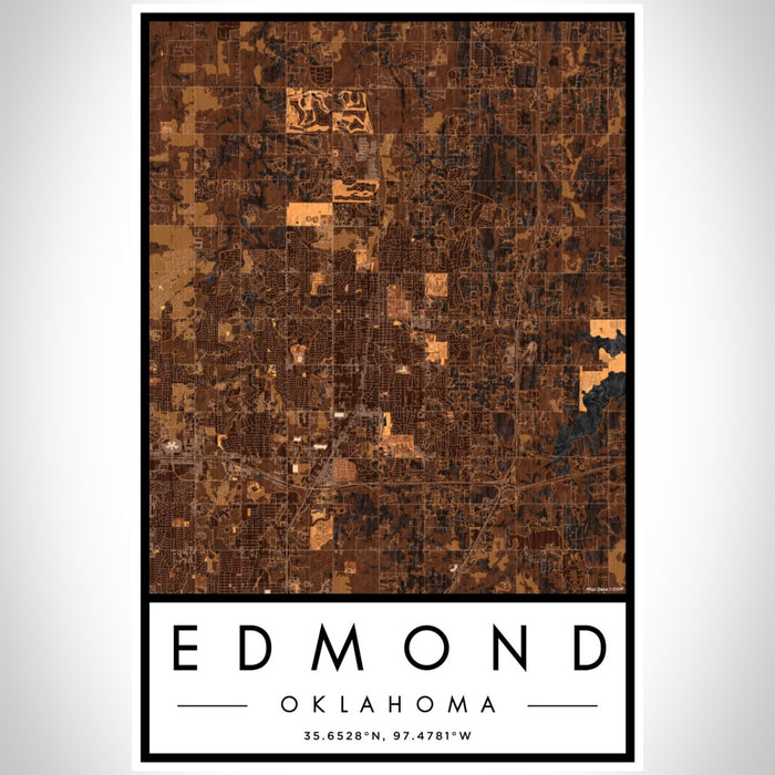 Edmond Oklahoma Map Print Portrait Orientation in Ember Style With Shaded Background