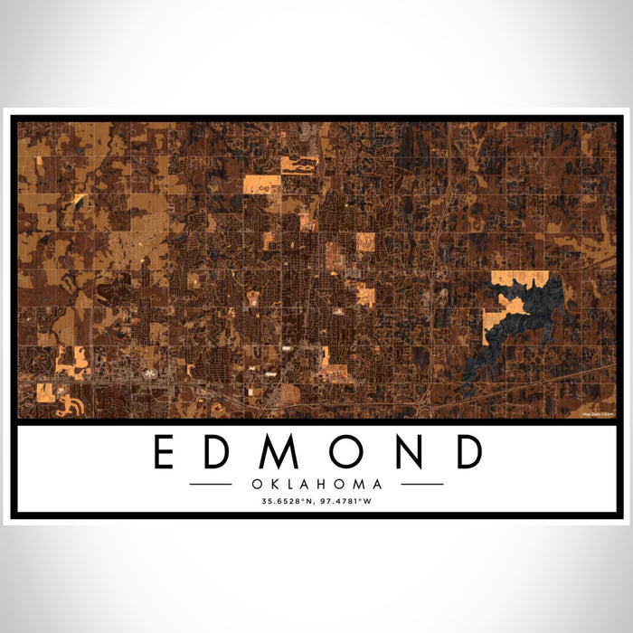 Edmond Oklahoma Map Print Landscape Orientation in Ember Style With Shaded Background