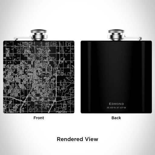 Rendered View of Edmond Oklahoma Map Engraving on 6oz Stainless Steel Flask in Black