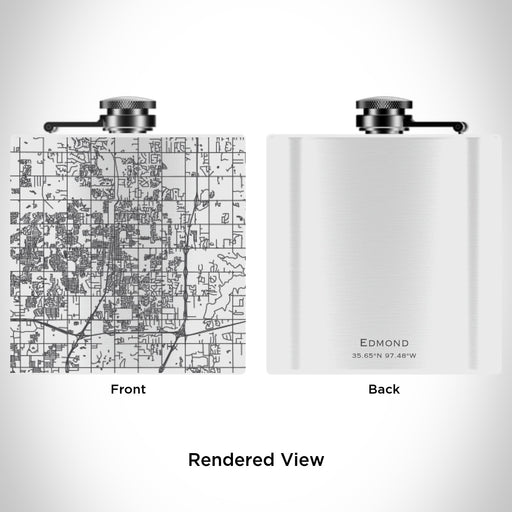 Rendered View of Edmond Oklahoma Map Engraving on 6oz Stainless Steel Flask in White
