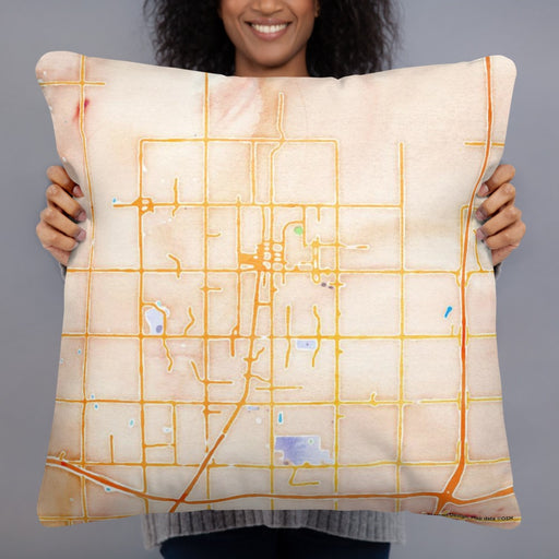 Person holding 22x22 Custom Edmond Oklahoma Map Throw Pillow in Watercolor