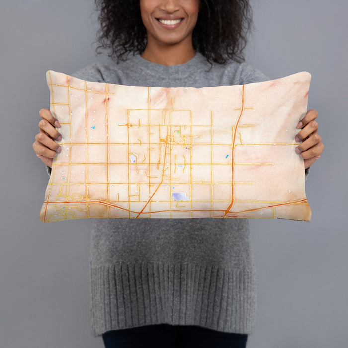 Person holding 20x12 Custom Edmond Oklahoma Map Throw Pillow in Watercolor
