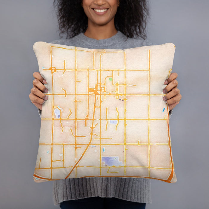 Person holding 18x18 Custom Edmond Oklahoma Map Throw Pillow in Watercolor