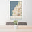 24x36 Edmonds Washington Map Print Portrait Orientation in Woodblock Style Behind 2 Chairs Table and Potted Plant